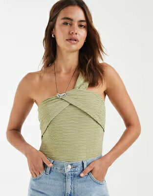 銅 ブロンズ ボディースーツ 緑 グリーン レディース BRONZE SNAKE BRONZE SNAKE CHANTAL ONE SHOULDER BODYSUIT IN MATCHA GREEN / レディースファッション トップス