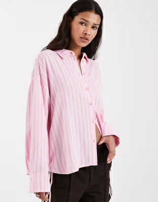 ストライプ ピンク レディース JJXX LINEN BLEND STRIPE SHIRT IN PINK / PINK LADY