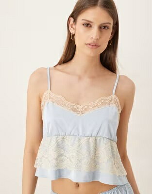 青色 ブルー レディース KAT THE LABEL KAT THE LABEL FRIDA BRIDAL LACE DETAILING CAMI TOP IN ICE BLUE / レディースファッション トップス