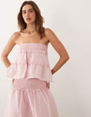 ピンク レディース SISTER JANE SISTER JANE PRIM ORGANZA SHIRRED DETAIL TIERED BANDEAU TOP IN LIGHT PINK - PART OF A SET / レディースファッション トップス