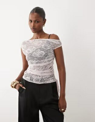 エイソス ピンク 茶色 ブラウン レディース ASOS DESIGN ASOS DESIGN LACE COLOR BLOCK OFF SHOULDER TOP IN PINK AND BROWN - PART OF A SET / レディースファッション トップス