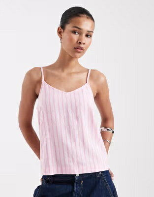 ストライプ ピンク レディース JJXX LINEN BLEND STRIPE CAMI TOP IN PINK / PINK LADY レディースファッション トップス