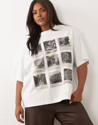 エイソス Tシャツ メキシコ グラフィック 白色 ホワイト レディース ASOS CURVE ASOS DESIGN CURVE OVERSIZED T-SHIRT WITH MEXICO PHOTOGRAPHS GRAPHIC IN WHITE / PRINT レディースファッション トップス