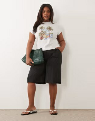 エイソス Tシャツ グラフィック ヘザー レディース ASOS CURVE ASOS DESIGN CURVE BABY TEE WITH COSTA RICA VACATION GRAPHIC IN ICE HEATHER / PRINT レディースファッション トップス