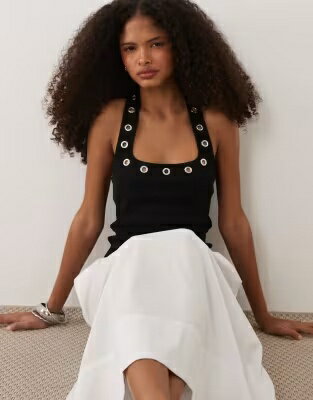 エイソス 黒色 ブラック レディース ASOS DESIGN ASOS DESIGN EYELET STUD HALTER NECK TOP IN BLACK / レディースファッション トップス
