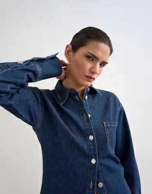 トップショップ デニム 藍色 インディゴ レディース TOPSHOP DENIM CINCH DETAIL SHIRT IN INDIGO / RINSE INDIGO