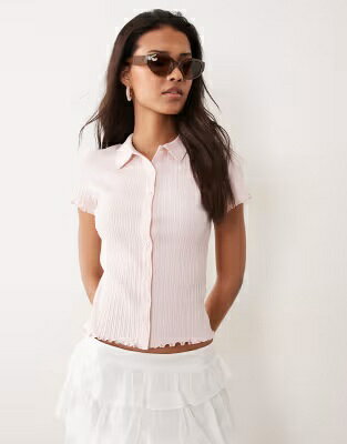 ミスセルフリッジ ピンク レディース MISS SELFRIDGE MISS SELFRIDGE FITTED SHIRT WITH LETTUCE EDGES IN PINK / レディースファッション トップス jordan23-45361318 スニケス パッケージ画像