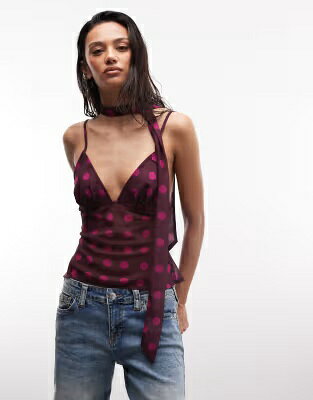 ブランド名Collusion性別Women(レディース)商品名COLLUSION chiffon polka dot cami top with scarf in pinkカラーPINK