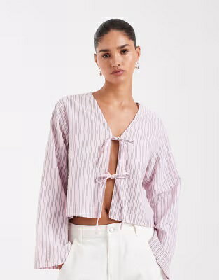 ネクタイ ピンク レディース JJXX TIE FRONT STRIPED TOP IN PINK / PINK LADY レディースファッション トップス