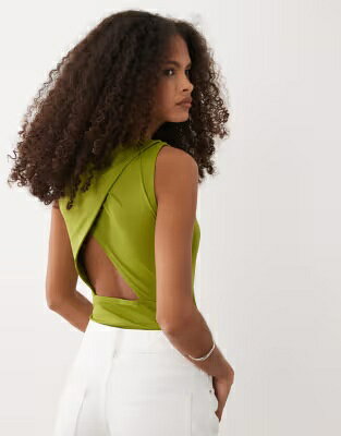 エイソス ボディースーツ 緑 グリーン レディース ASOS DESIGN ASOS DESIGN POLYAMIDE SLINKY OPEN RACER BACK BODYSUIT IN GREEN / レディースファッション トップス
