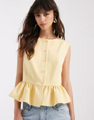 エイソス ダウン レディース ASOS DESIGN ASOS DESIGN BUTTON DOWN PEPLUM TAILORED TOP IN BUTTERMILK /