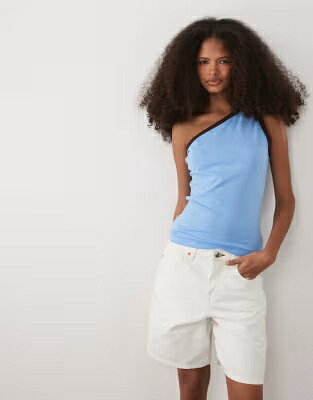 エイソス 茶色 ブラウン 青色 ブルー & レディース ASOS DESIGN ASOS DESIGN ONE SHOULDER RINGER TOP IN BROWN AND BLUE CONTRAST / BLUE & BROWN レディースファッション トップス