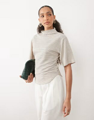 エイソス スリーブ ハイ ストライプ 半袖 レディース ASOS DESIGN ASOS DESIGN SHORT SLEEVE TOP WITH HIGH NECK IN STRIPES / FINE STRIPE レディースファッション トップス jordan23-45362739 スニケス パッケージ画像