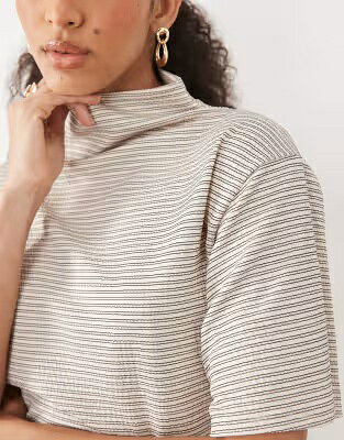 エイソス スリーブ ハイ ストライプ 半袖 レディース ASOS DESIGN ASOS DESIGN SHORT SLEEVE TOP WITH HIGH NECK IN STRIPES / FINE STRIPE レディースファッション トップス jordan23-45362739 スニケス サンプル画像3
