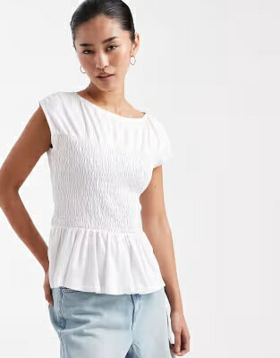 ジャージー キャップ キャップ 帽子 スリーブ 白色 ホワイト レディース THREADBARE JERSEY CAP SLEEVE SHIRRED TOP IN WHITE / レディースファッション トップス