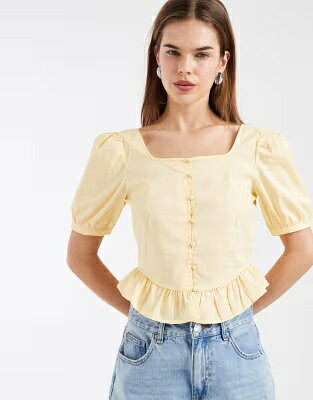 ヴェロモーダ スリーブ クロップ 黄色 イエロー クロップトップ レディース VERO MODA VERO MODA POPLIN PUFF SLEEVE MILKMAID STYLE CROP TOP IN GOLDEN YELLOW / GOLDEN HAZE