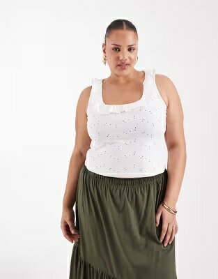 エイソス タンクトップ 白色 ホワイト レディース ASOS CURVE ASOS DESIGN CURVE FRILL DETAIL SCOOP NECK BRODERIE TANK TOP IN WHITE / レディースファッション トップス