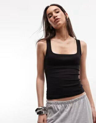 ウィークデイ ニット タンクトップ 黒色 ブラック レディース WEEKDAY RIB KNIT SQUARE NECK TANK TOP IN BLACK / レディースファッション トップス