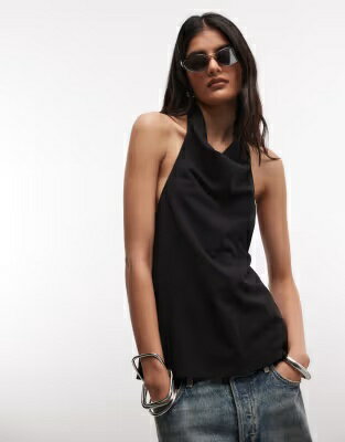 ウィークデイ メタル 黒色 ブラック レディース WEEKDAY DRAPE BACKLESS TOP WITH METAL CLASP IN BLACK / レディースファッション トップス