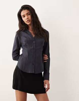 ミスセルフリッジ 紺色 ネイビー レディース MISS SELFRIDGE MISS SELFRIDGE TAILORED BENGALINE SHIRT IN NAVY PINSTRIPES / NAVY PINSTRIPE