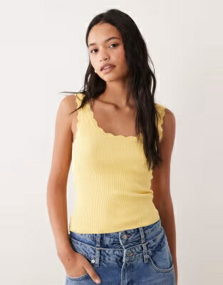 ニット タンクトップ 黄色 イエロー レディース JDY SCALLOP EDGE KNIT TANK TOP IN YELLOW / PALE BANANA レディースファッション トップス
