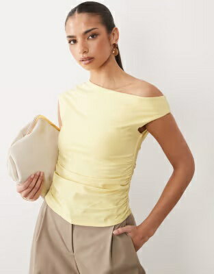 エイソス 黄色 イエロー レディース ASOS DESIGN ASOS DESIGN OFF SHOULDER RUCHED DETAIL TOP IN YELLOW / LEMON レディースファッション トップス