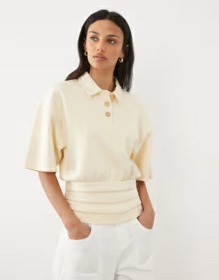 エイソス レディース ASOS DESIGN ASOS DESIGN WAIST DETAILING INTERLOCK TOP IN BUTTERMILK / レディースファッション トップス