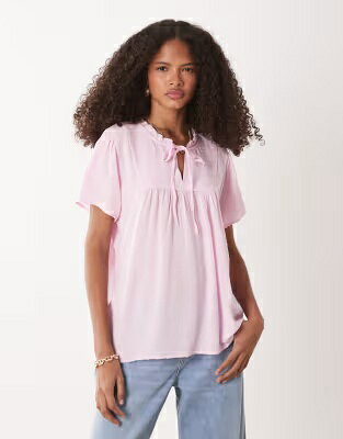 ネクタイ ピンク レディース JDY BRODERIE TIE DETAIL BLOUSE IN PINK / PINK LADY