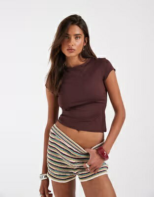 エイソス Tシャツ レディース ASOS DESIGN ASOS DESIGN POLYAMIDE SLINKY BABY TEE IN CHOCOLATE / レディースファッション トップス