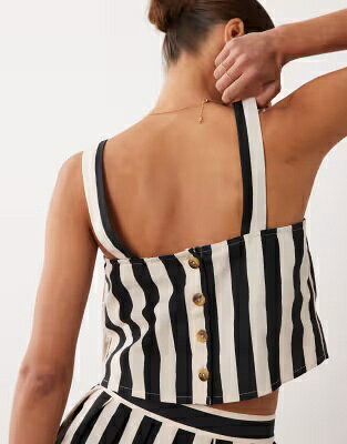 ノーバディーズチャイルド 黒色 ブラック ストライプ NOBODY'S レディース NOBODY'S CHILD CHILD PENRITH BUTTON BACK DETAIL LINEN BLEND CAMI TOP IN BLACK STRIPE - PART OF A SET / BLACK STRIPE レディースファッション