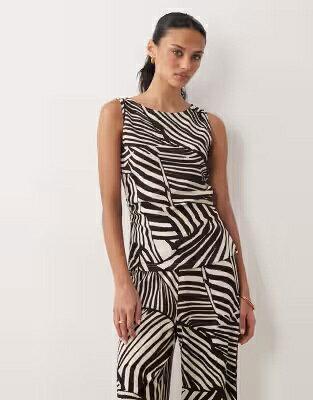 ノンスリーブ 茶色 ブラウン 銅 ブロンズ レディース JDY SLEEVELESS TOP IN BROWN ABSTRACT PRINT - PART OF A SET / BRONZE レディースファッション トップス