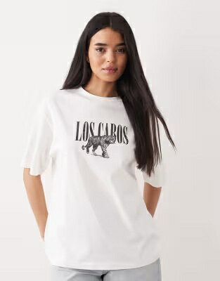 エイソス Tシャツ グラフィック クリーム レディース ASOS DESIGN ASOS DESIGN OVERSIZED T-SHIRT WITH DISTRESSED LOS CABOS GRAPHIC IN CREAM / PRINT レディースファッション トップス