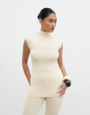 ハイ ノンスリーブ ニット クリーム レディース PRETTY LAVISH PRETTY LAVISH HIGH NECK SLEEVELESS KNIT TOP IN CREAM - PART OF A SET / レディースファッション トップス