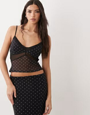 エイソス 黒色 ブラック レディース ASOS DESIGN ASOS DESIGN PANELED POLKA DOT MESH CAMI TOP IN BLACK - PART OF A SET / レディースファッション トップス