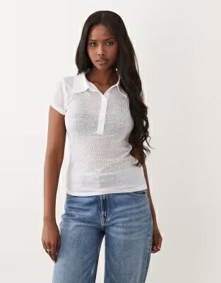 エイソス スリーブ 白色 ホワイト 半袖 レディース ASOS DESIGN ASOS DESIGN SHEER COLLARED SHORT SLEEVE TOP IN WHITE / レディースファッション トップス