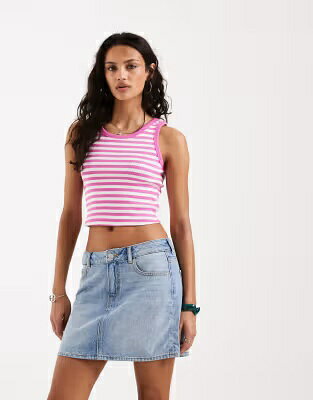 タンクトップ ピンク 白色 ホワイト レディース JJXX FALLON RIBBED CROPPED TANK TOP IN PINK STRIPES / BRIGHT WHITE レディースファッション トップス