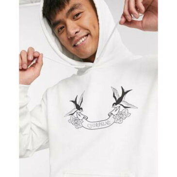 白 ホワイト メンズファッション トップス パーカー 【 WHITE BOWLCUT HOODIE WITH CHIRPSING PRINT IN 】