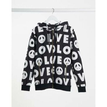 ロゴ フーディー パーカー メンズファッション トップス 【 LOVE MOSCHINO ALLOVEER LOGO ZIP THRU HOODY 】