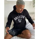 ブルックリン ネッツ ロゴ 黒 ブラック メンズファッション トップス パーカー 【 BLACK NEW ERA NBA BROOKLYN NETS LOGO HOODIE IN 】
