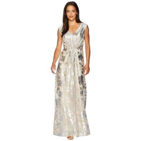 TAHARI BY ASL 【 NOVELTY STRETCH GOWN WITH WAIST DETAIL CHAMPAGNE SILVER 】 レディースファッション ドレス 送料無料