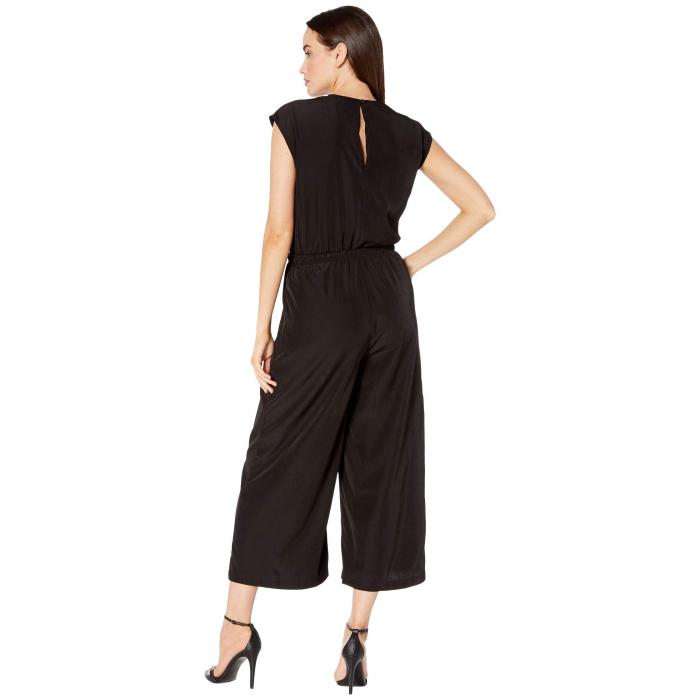 ECI ブイネック レギンス タイツ 黒 ブラック 【 BLACK ECI VNECK JUMPSUIT WITH WAIST DRAWSTRING DETAIL CROPPED LEGGINGS 】 レディースファッション