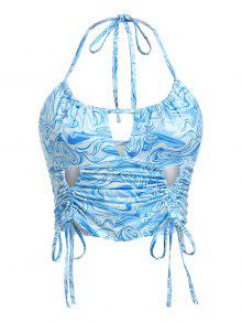 ウェーブ ウェイブ 青色 ブルー レディース 【 ZAFUL AGATE WAVE CINCHED TIED HALTER TOP / LIGHT BLUE 】 レディースファッション トップス タンクトップのサムネイル