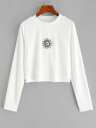 スリーブ 白色 ホワイト 長袖 レディース 【 ZAFUL PLUS SIZE RIB-KNIT SUN EMBROIDERED LONG SLEEVE TOP / WHITE 】 レディースファッション トップス Tシャツ カットソー