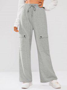 カーゴ 灰色 グレー グレイ レディース 【 ZAFUL CARGO POCKETS DRAWSTRING WIDE LEG PANTS / LIGHT GRAY 】 レディースファッション ボトムス パンツのサムネイル