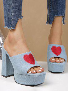 サンダル ジーンズ 青色 ブルー スリッポン レディース 【 ZAFUL HEART PATTERN CHUNKY HEELED PLATFORM SLIDES SLIP ON SANDALS / JEANS BLUE 】