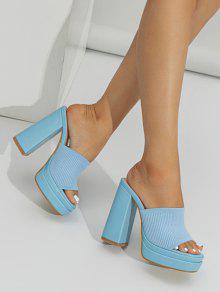 サンダル スカイ 青色 ブルー スリッポン レディース 【 ZAFUL OPEN PEEP TOE PLATFORM CHUNKY HEELED SLIP ON SLIDES SANDALS / LIGHT SKY BLUE 】