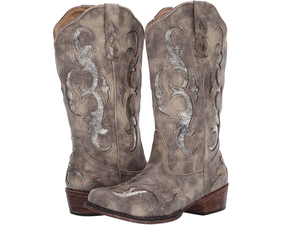 ローパー 灰色 グレー レザー レディース 【 ROPER RILEY FLEXTRA GLITTER / GREY FAUX LEATHER METALLIC 】 ブーツ