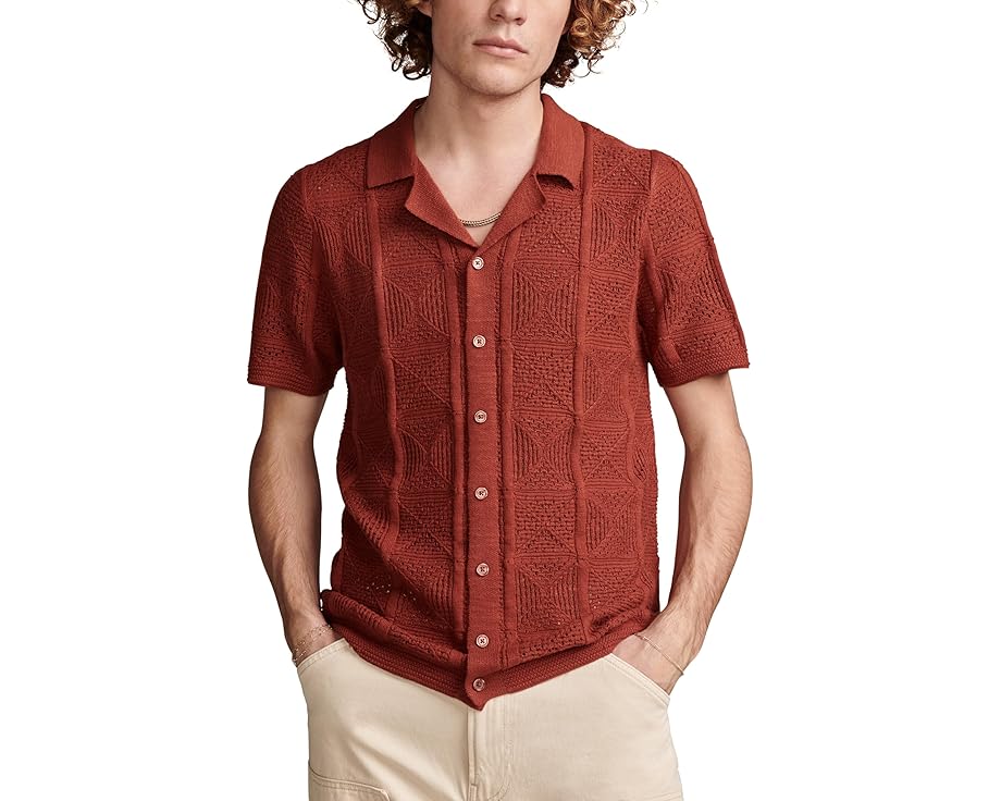 ラッキーブランド スリーブ 半袖 メンズ 【 LUCKY BRAND CROCHET CAMP COLLAR SHORT SLEEVE SHIRT / BU..