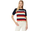 トミーヒルフィガー スリーブ ストライプ クルー トレーナー スカイ 半袖 レディース 【 TOMMY HILFIGER SHORT SLEEVE STRIPE CREW NECK SWEATER / SKY CAPTAIN MULTI 】 レディースファッション トップス ニット