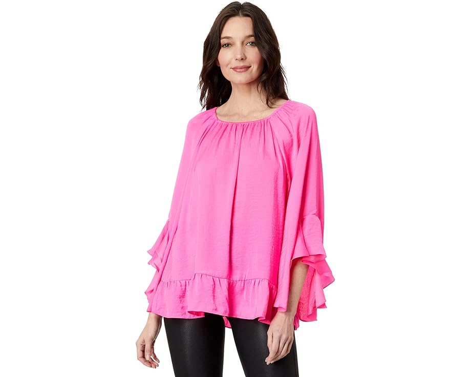 BXJ[g X[u sN fB[X y VINCE CAMUTO FLOWY RUFFLED BLOUSE WITH 3/4 SLEEVE / HOT PINK z fB[Xt@bV gbvX TVc Jbg\[